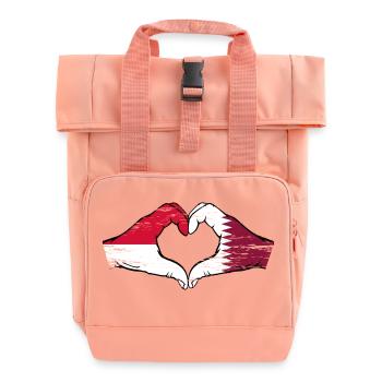 Monaco Qatar Flag Hand Heart Shape Used - Roll Top Backpack with Two Handles - chintz rose - Front