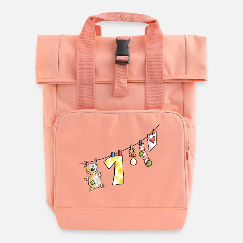 Baby's First Birthday Clothesline - One - Child - Roll Top Backpack with Two Handles - chintz rose