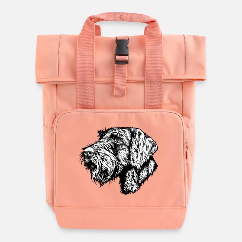 German Wirehair Portrait - Roll Top Backpack with Two Handles - chintz rose