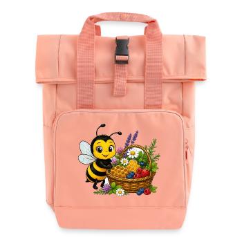 bee honey beekeeper honeycomb flowers meadow insect - Roll Top Backpack with Two Handles - chintz rose - Front