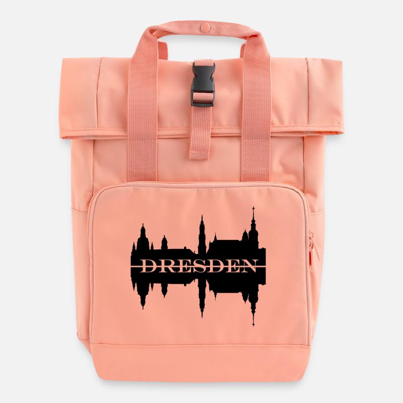 Dresden skyline silhouette - Roll Top Backpack with Two Handles - chintz rose