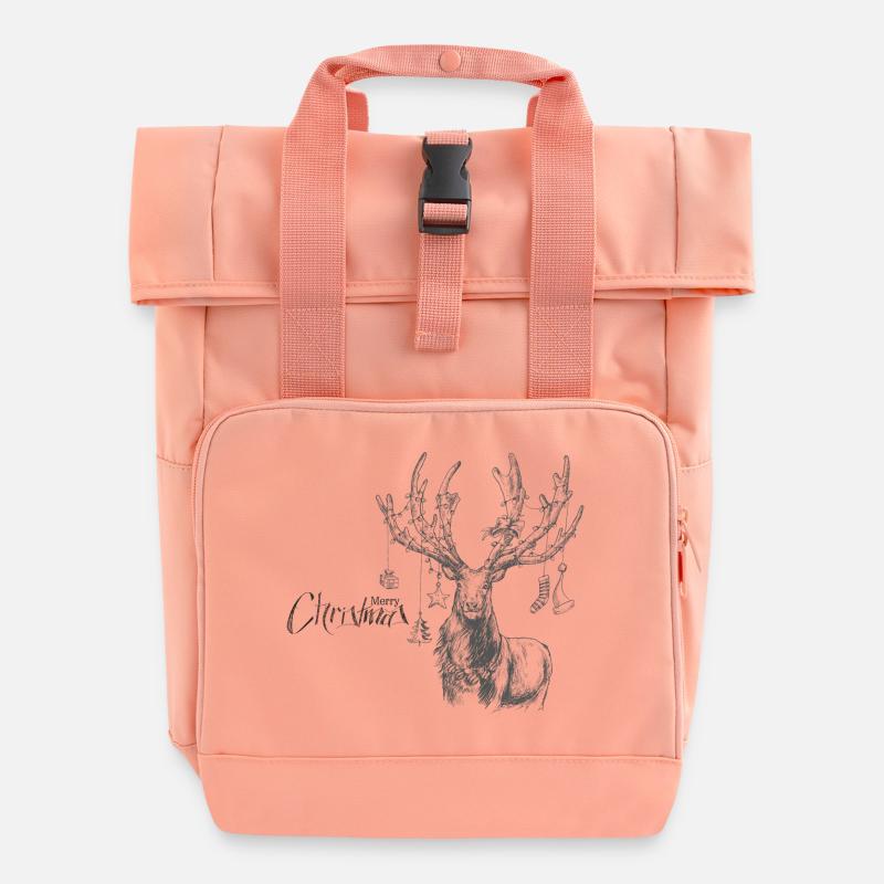 Christmas deer with gifts - Roll Top Backpack with Two Handles - chintz rose