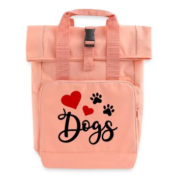 Dog Paw Paw Paw Dog I Love Dogs Heart - Roll Top Backpack with Two Handles - chintz rose - Front