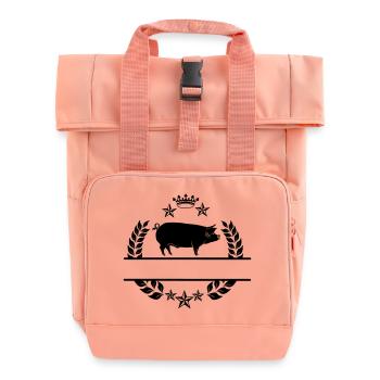 Schwein im Lorbeerkranz mit Sternen und Krone - Rolltop Rucksack mit zwei Griffen - Chintzrosa - Vorne