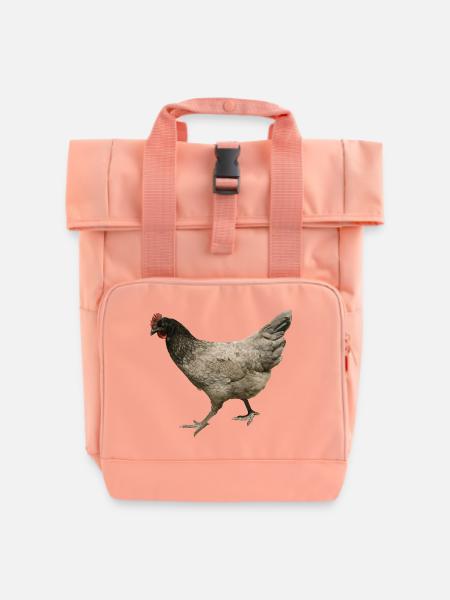 graues Huhn - Rolltop Rucksack mit zwei Griffen - Chintzrosa