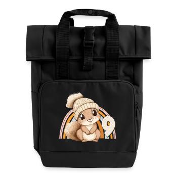 9ème anniversaire Écureuil Arc-en-ciel Mignon Mignon - Sac à dos Roll Top à deux anses - noir - Devant