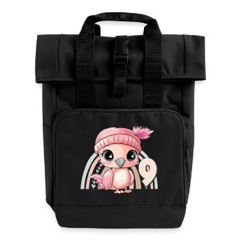 9ème anniversaire Flamingo Arc-en-ciel Mignon Mignon - Sac à dos Roll Top à deux anses - noir - Devant