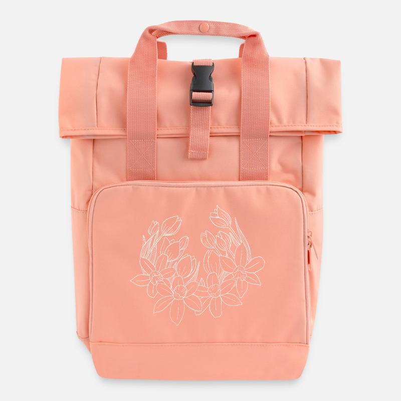 Spring flowers white - Roll Top Backpack with Two Handles - chintz rose