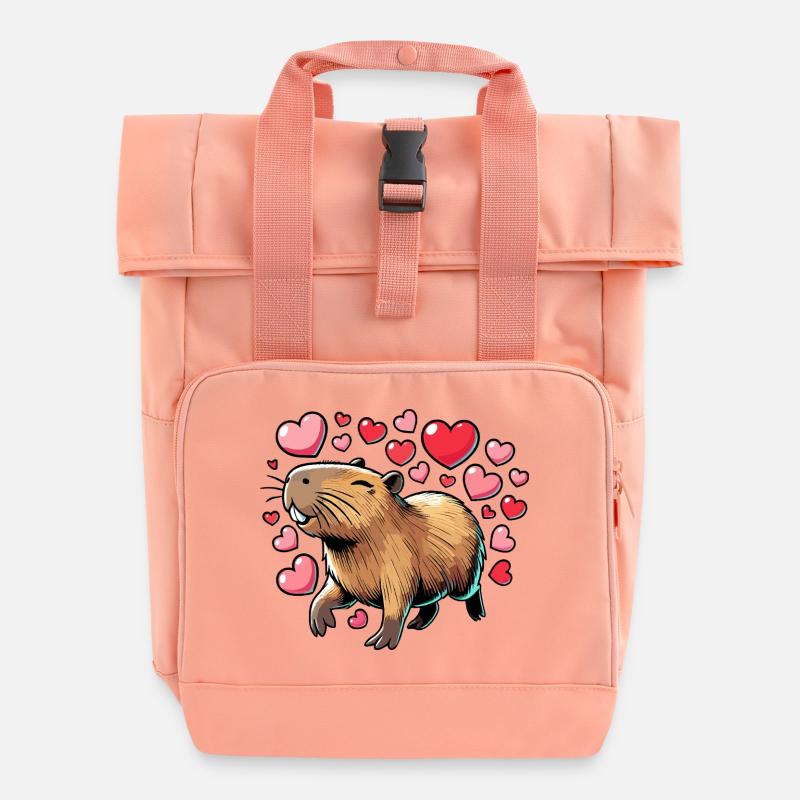 Capybara Love – Cute and Charming Design - Roll Top Backpack with Two Handles - chintz rose