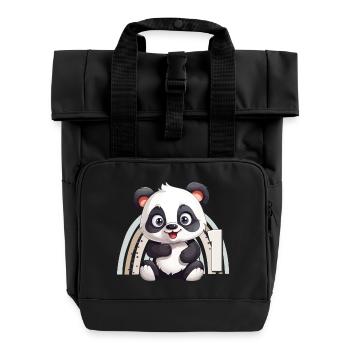 1st Birthday Panda Bear Rainbow Cute Cute - Roll Top Backpack with Two Handles - black - Front