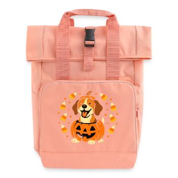 Halloween Puppy in Smiling Pumpkin - Roll Top Backpack with Two Handles - chintz rose - Front