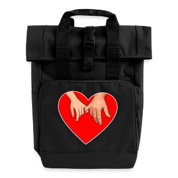Holding hands heart - Roll Top Backpack with Two Handles - black - Front