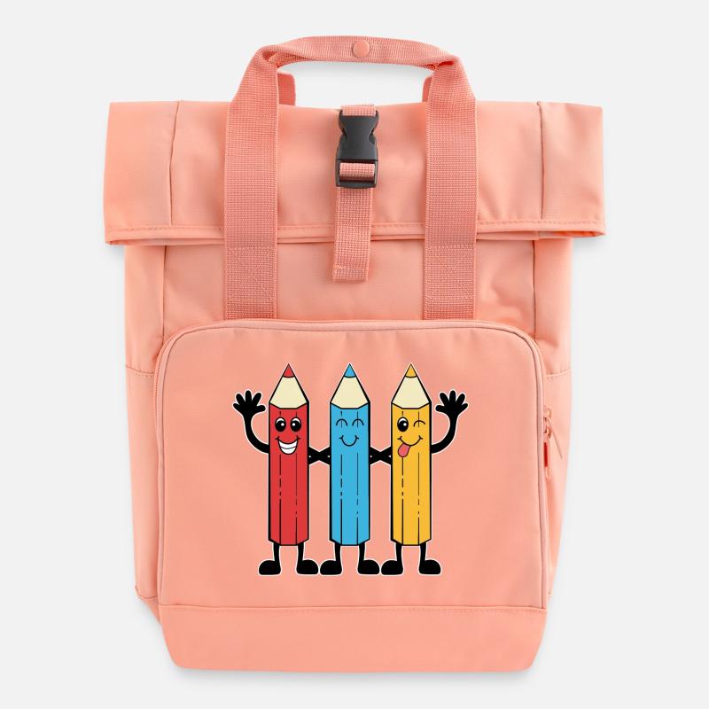 Colored pencils comic style - Roll Top Backpack with Two Handles - chintz rose