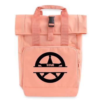 Marshal star in circle monogram - Roll Top Backpack with Two Handles - chintz rose - Front