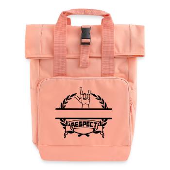 Hand gesture of respect in laurel wreath RESPECT - Roll Top Backpack with Two Handles - chintz rose - Front