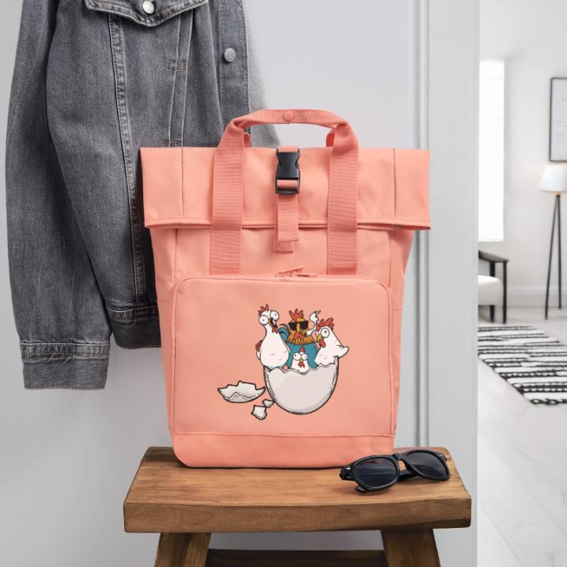 Eggshell Chickens Easter Eggs Poultry Poultry Roll Top Backpack with Two Handles