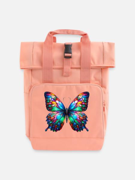 Schmetterling - Rolltop Rucksack mit zwei Griffen - Chintzrosa