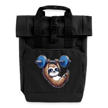 Faultier Hantel Klimmzug Workout lustig - Rolltop Rucksack mit zwei Griffen - Schwarz - Vorne