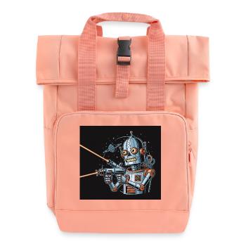 Retro Sci-Fi Roboter mit Laserwaffe - Rolltop Rucksack mit zwei Griffen - Chintzrosa - Vorne