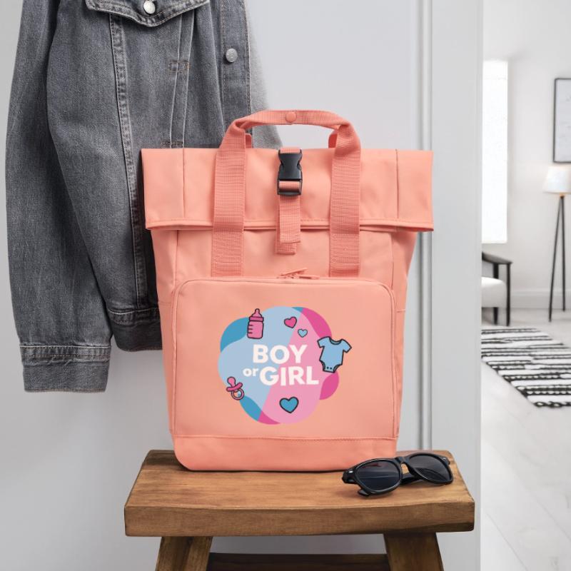 Geschlecht enthüllen Junge oder Mädchen Rolltop Rucksack mit zwei Griffen