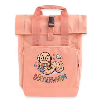 Bücherwurm Cute German Bookworm Reading Gift - Roll Top Backpack with Two Handles - chintz rose - Front