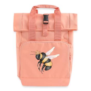 Drawing of a flying bumblebee with crown - Roll Top Backpack with Two Handles - chintz rose - Front
