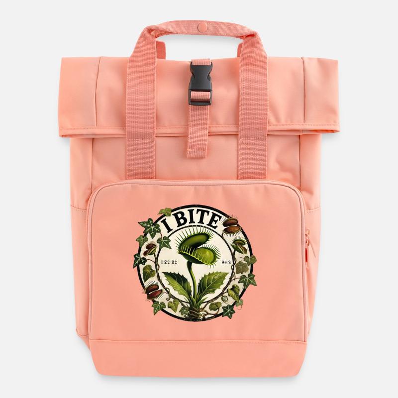 Vegan Plant Growth Illustration - Roll Top Backpack with Two Handles - chintz rose