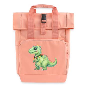 Bunter Dino mit Lichterkette - Rolltop Rucksack mit zwei Griffen - Chintzrosa - Vorne