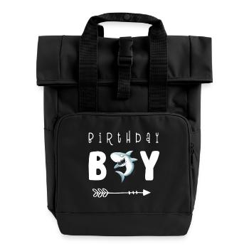 Birthday Boy I Jungen Geburtstag I Hai i Haifisch - Rolltop Rucksack mit zwei Griffen - Schwarz - Vorne