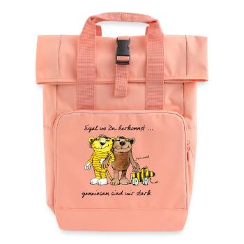 Janosch Bear Tiger Duck Tiger Strong Together - Roll Top Backpack with Two Handles - chintz rose - Front
