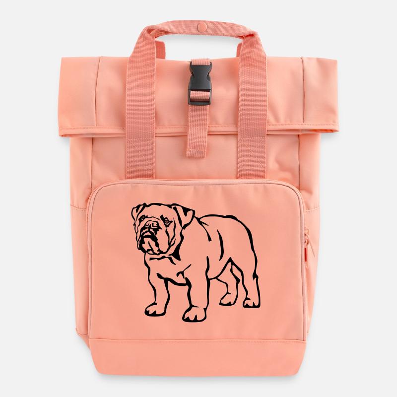 Englische Bulldogge - Rolltop Rucksack mit zwei Griffen - Chintzrosa