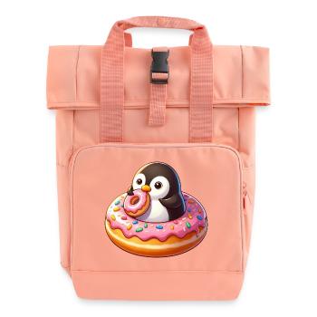 Pingouin mignon avec beignet dessin animé drôle - Sac à dos Roll Top à deux anses - rose liberty - Devant