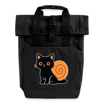 Cat silhouette in orange - Roll Top Backpack with Two Handles - black - Front
