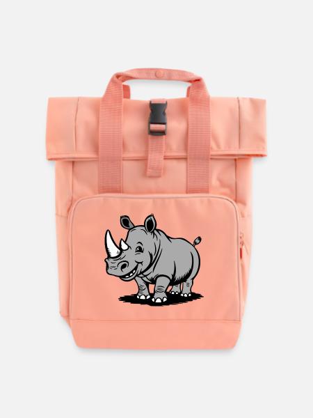 Witziger Rhino Cartoon im Graustil - Rolltop Rucksack mit zwei Griffen - Chintzrosa