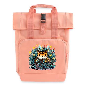 Tiger in a Flower Basket Cupcake - Roll Top Backpack with Two Handles - chintz rose - Front