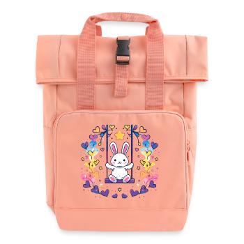 Fröhliches Bunny-Schaukel-Design - Rolltop Rucksack mit zwei Griffen - Chintzrosa - Vorne