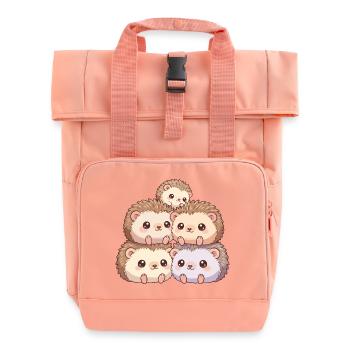 Kuschelige Igelfamilie - Rolltop Rucksack mit zwei Griffen - Chintzrosa - Vorne