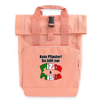 Pizza & Pasta Italien lustig Spruch Geschenk - Rolltop Rucksack mit zwei Griffen - Chintzrosa - Vorne