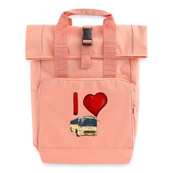 Ich liebe Busse: Herz und Vintage-Bus - Rolltop Rucksack mit zwei Griffen - Chintzrosa - Vorne
