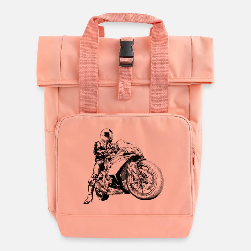 motorcycle - Roll Top Backpack with Two Handles - chintz rose