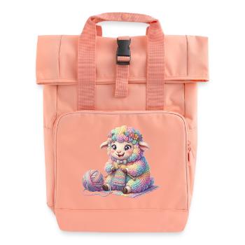 Schaf Wolle - Schaf strickt - Schaf stricken - Rolltop Rucksack mit zwei Griffen - Chintzrosa - Vorne
