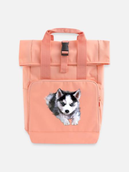 Hund, Husky - Rolltop Rucksack mit zwei Griffen - Chintzrosa