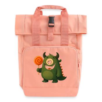 Googly Eyes Monster with Lollipop - Roll Top Backpack with Two Handles - chintz rose - Front