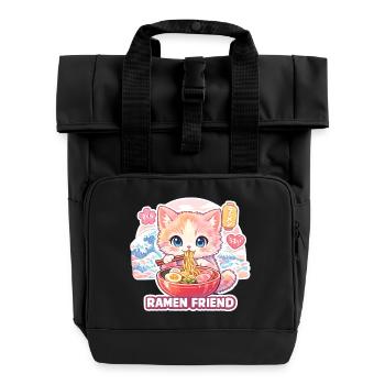 Katze Ramen Freund Pastell - Rolltop Rucksack mit zwei Griffen - Schwarz - Vorne