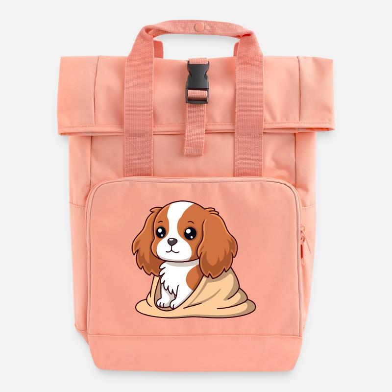 Dog Rider Softness Beige - Roll Top Backpack with Two Handles - chintz rose