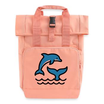 Dolphins Waves Sea Silhouette - Roll Top Backpack with Two Handles - chintz rose - Front