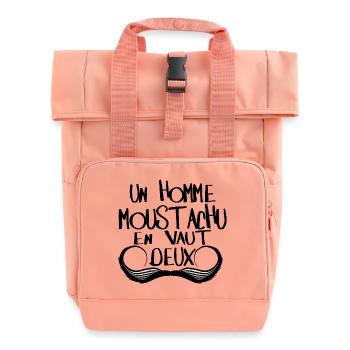 quotation mustached man is worth 2 2 mousta humor - Roll Top Backpack with Two Handles - chintz rose - Front