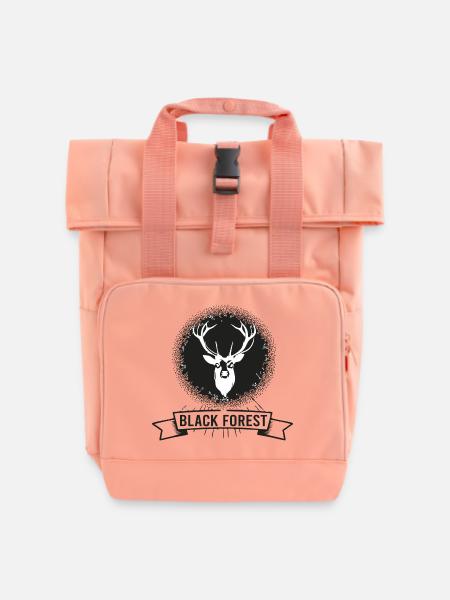 Dunkler Wald Hirsch Motiv - Rolltop Rucksack mit zwei Griffen - Chintzrosa