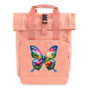 Butterfly Flowers Tulips Tulip Holland - Roll Top Backpack with Two Handles - chintz rose - Front