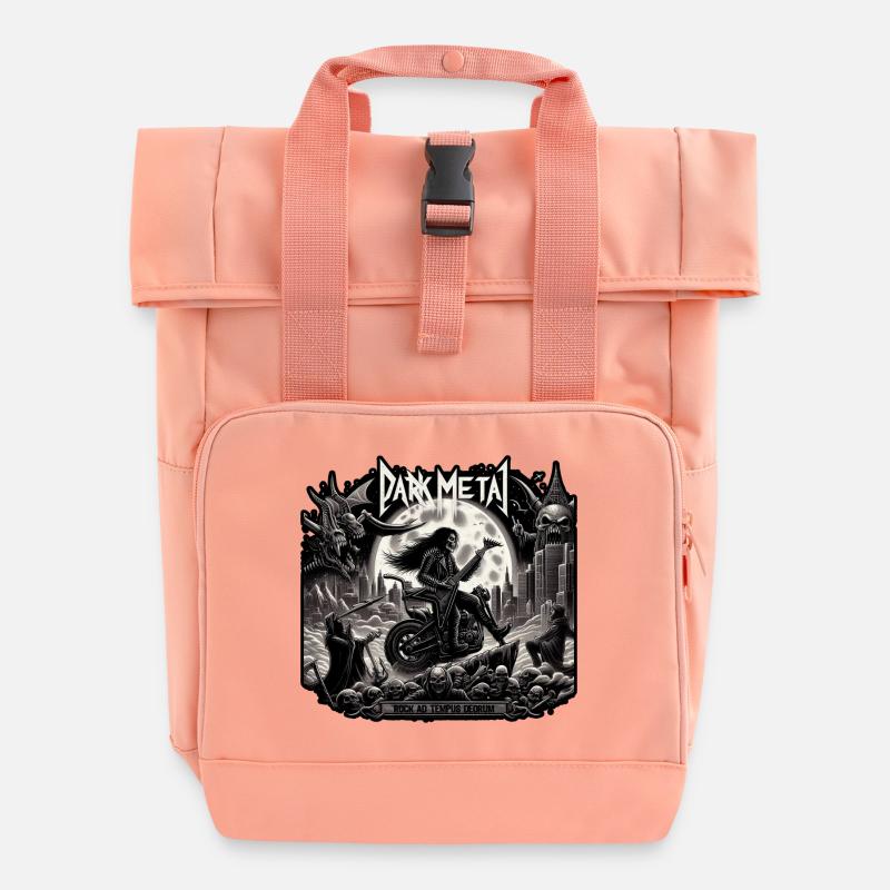 Motorradskelette aus dunklem Metall - Rolltop Rucksack mit zwei Griffen - Chintzrosa